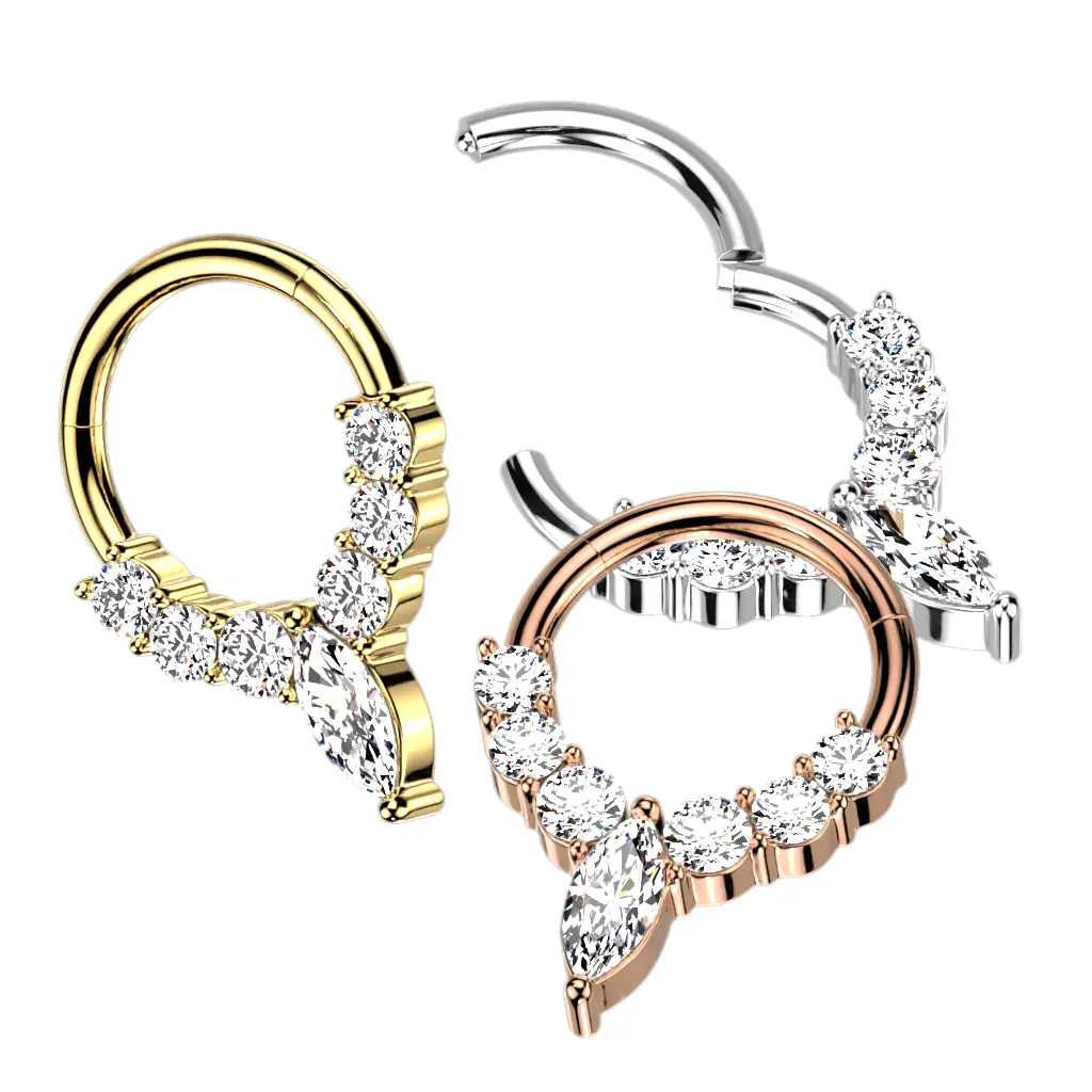 16G Marquise Diamond Hoop • Clicker Ring • Nose Ring • Septum Ring • Seamless Hoop • Hinged • Helix • Cartilage Piercing • Daith • Earring