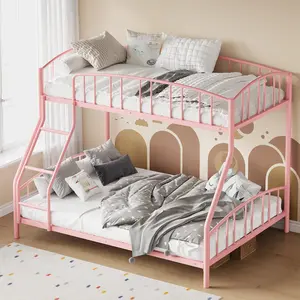 Metal Bunk Bed Twin Over Full, Heavy Duty Bunkbeds Frame with Arched Guardrail and Safety Ladder, Sturdy Steel Bed, Space-Saving, No Box Spring Needed