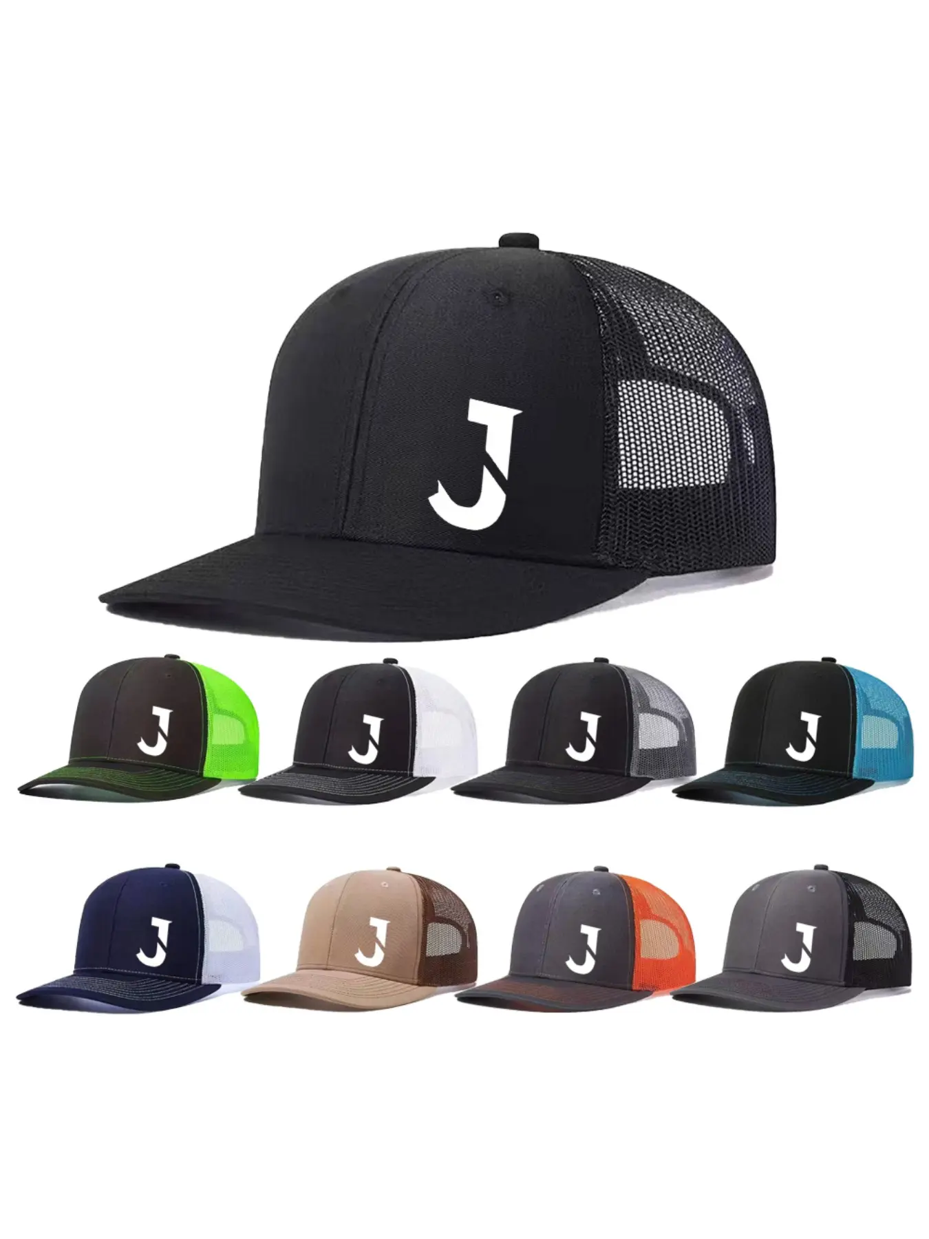 Unisex Baseball Cap with Letter J Design, Mesh Material, Slight Curve Brim, Adjustable Fit, Ideal for Men & Women, Perfect for All Seasons, Adjustable Hat, Quality Caps, High Quality Hat