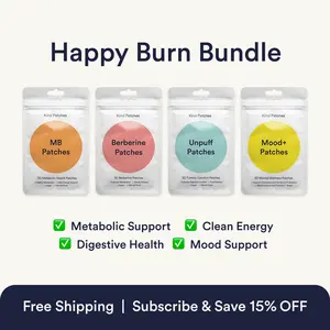 Kind Patches Happy Burn Bundle, Mood+ Patches + MB Patches + Berberine Patches + Unpuff Patches, Metabolic/Mood Support, Clean Energy, Balanced Gut, Digestive Health, Natural Ingredients, Vegan