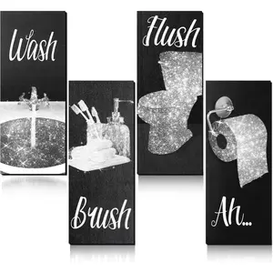 GOITHCA 4 Pcs Women Funny Wall Art Bathroom Decor Glam Bathroom Wall Decor Black and White Glam Bathroom Wall Arts Modern Women Funny Bathroom Wood Hanging Decors for Home Bathroom (Black, White,Sweet) Poster Ornaments Gift Decoration Gift Decoration