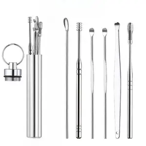 6-Piece| Professional Ear Spoon Set, Spiral Design, Durable, Portable Ear Cleaning Tool Kit with Storage Bucket, Easy to Use, Home & Travel Essential.