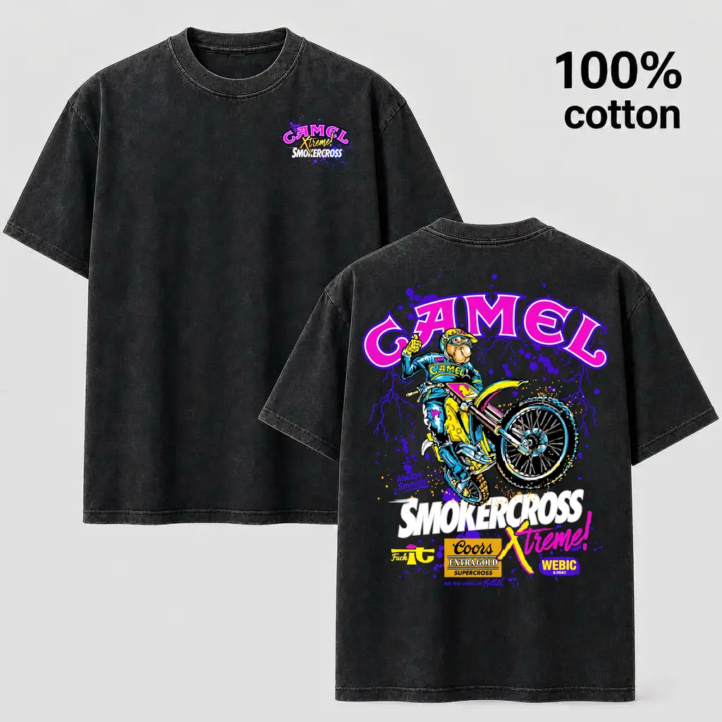 Men's Heavyweight Shortsleeve Graphic Tee - Menswear, Retro 90s Distressed Motocross Decals, Casual Top, Men's Graphic Tees, Motocross Decals Short-sleeve T-shirts, Streetwear, Men's T Shirts