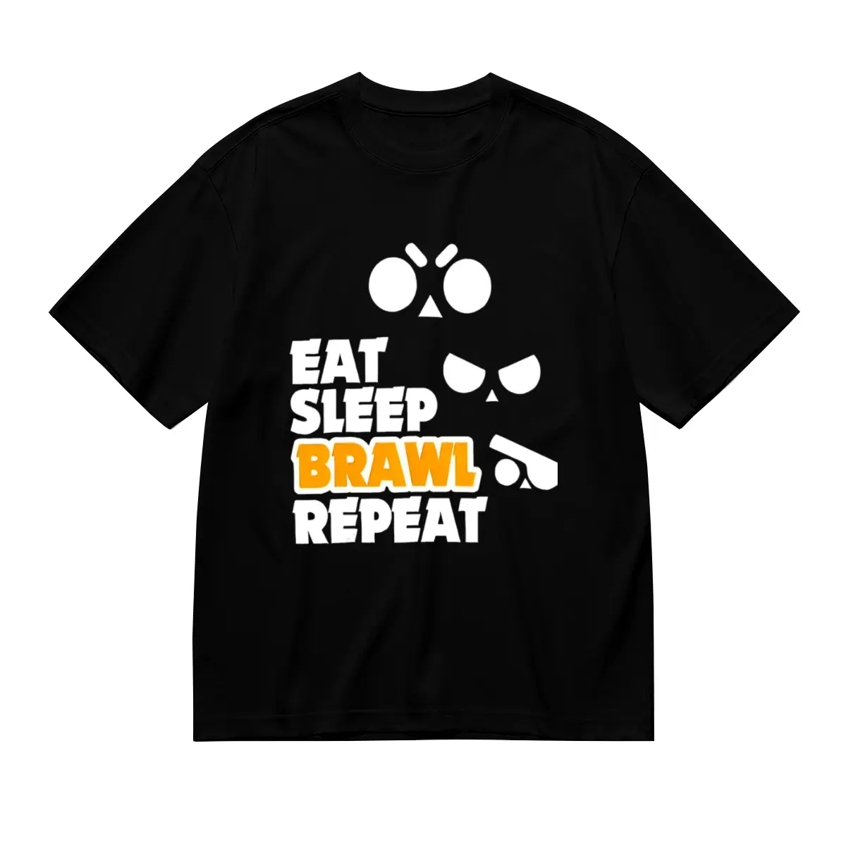 Men's Eat Sleep Brawl Repeat Brawl Stars Graphic T-Shirt - Black Short Sleeve Fitted Tee with Bold Icons, Machine Washable Gamer Apparel, Casual Tshirt, Graphic Print Top