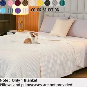 Double Velvet Coral Fleece Blanket, Vertical Stripe Texture, Soft and Plush, Warm and Breathable, Large Size for Bedroom, Living Room, Car