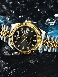 Log Series High-End Business Men's Watch Quartz Waterproof Calendar Steel Band Butterfly Buckle Fashion Casual Simple Cool Versatile Business Fashion Watches