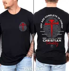 Man of Faith Christian Identity Complete in Christ Tee Pure Cotton Fabric Casual Streetstyle Crew Neck Short Sleeve T-Shirt Trendy Tops for Women for Men