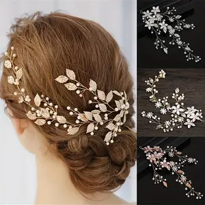 Elegant Faux Pearl Rhinestone Flower Decorative Hair Barrette Vintage Hair Decoration For Women Wear