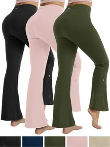 RIOJOY Women's Flare Leggings Wide Leg Butt Lift Leggings for Women High Waisted Booty Workout Yoga Pants Workout Pants with Hidden Back Pockets Bootcut Bell Bottoms Yoga Pants Gym Leggings Outfit Pants