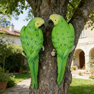 2PCS Realistic Macaw Parrot Decorations, Colorful Resin Bird Wall Sculptures with Waterproof Weather Resistant Design for Patio Garden Balcony Tree and Indoor Wall Decor