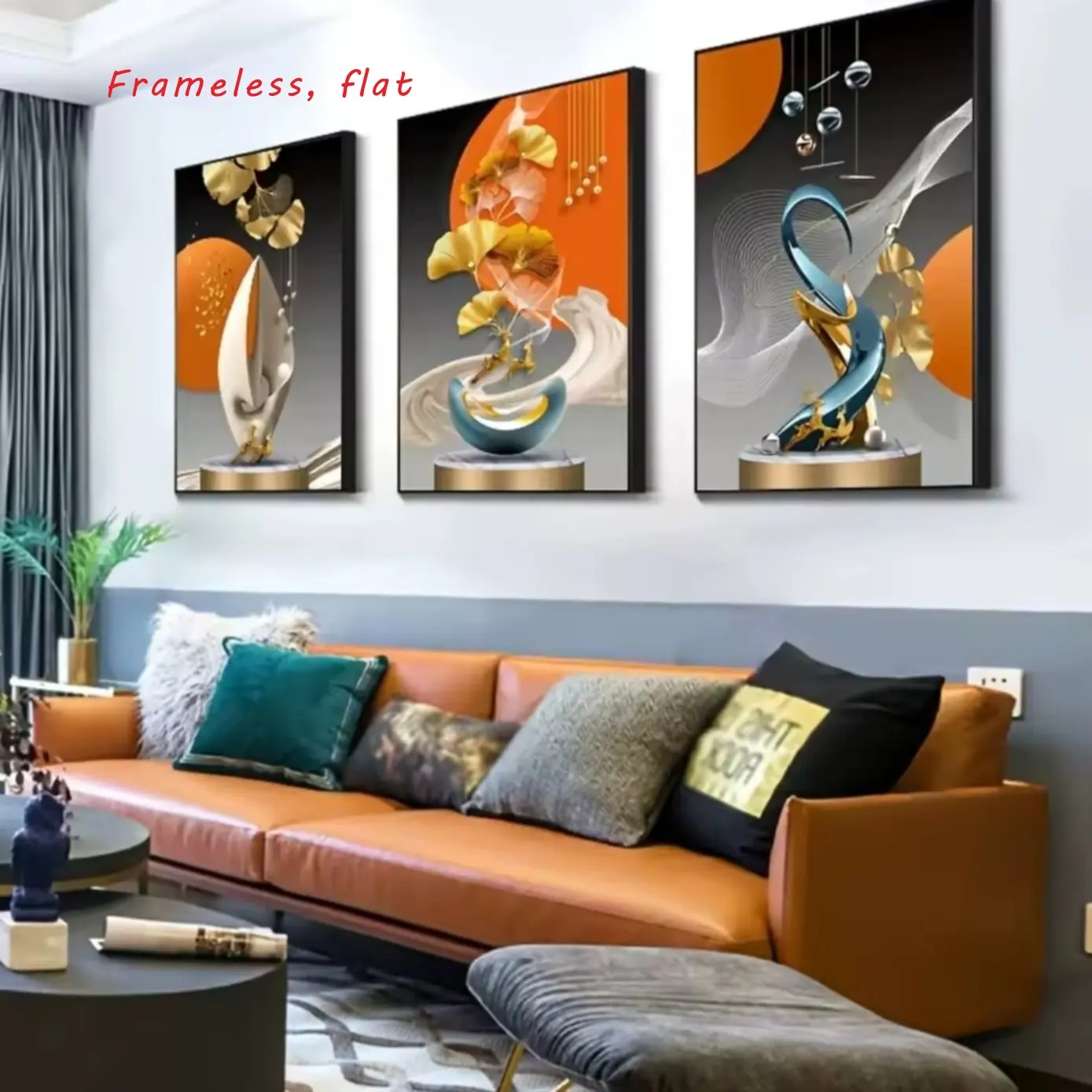 3-Piece Set  2D Flat  Modern Geometric Canvas Mural Set  Golden Deer 3D Geometric Art  For Living Room, Bedroom, Office, and Hallway Decor  Wall Posters, Wall Art Painting and Decorative Art  Home Decor Decoration