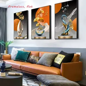 3-Piece Set  2D Flat  Modern Geometric Canvas Mural Set  Golden Deer 3D Geometric Art  For Living Room, Bedroom, Office, and Hallway Decor  Wall Posters, Wall Art Painting and Decorative Art  Home Decor Decoration