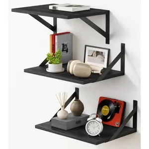 12 Inch Deep Floating Shelves for Wall, Wide Black Wall Mounted Shelves for Bedroom Office Books Plants, Large Hanging Shelf for Living Room Bathroom Kitchen Closet Pantry Storage (3-Pack)