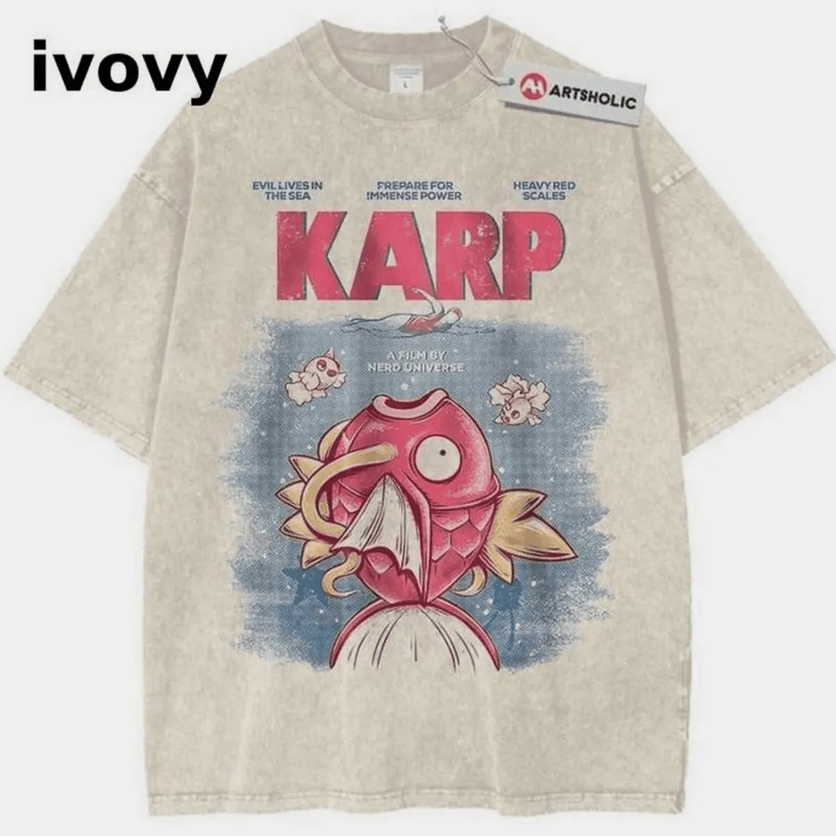 Jaws X Magikarp Shirt Pkm Shirt Anime Tee Vintage T-Shirt Menswear Top Underwear Tshirt All-Day All-Gender Tee Timeless Modern Unisex Cotton
