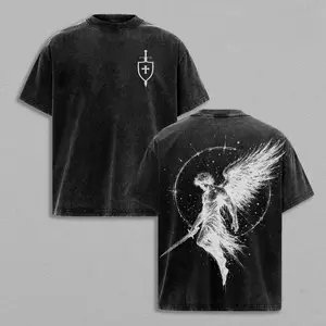 Sanctus Michael Archangelus x Flaming Sword x Shield x Scales of Justice Archangel Michael T-Shirt Washed Church Outfit Gym Pump Cover ,Christian Religious , Jesus Apparel