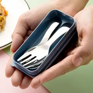 Stainless Steel Cutlery Set, 1 Set Including Fork & Spoon & Storage Box, Portable Tableware Set for Outdoor Camping Travel, Camping Kitchenware