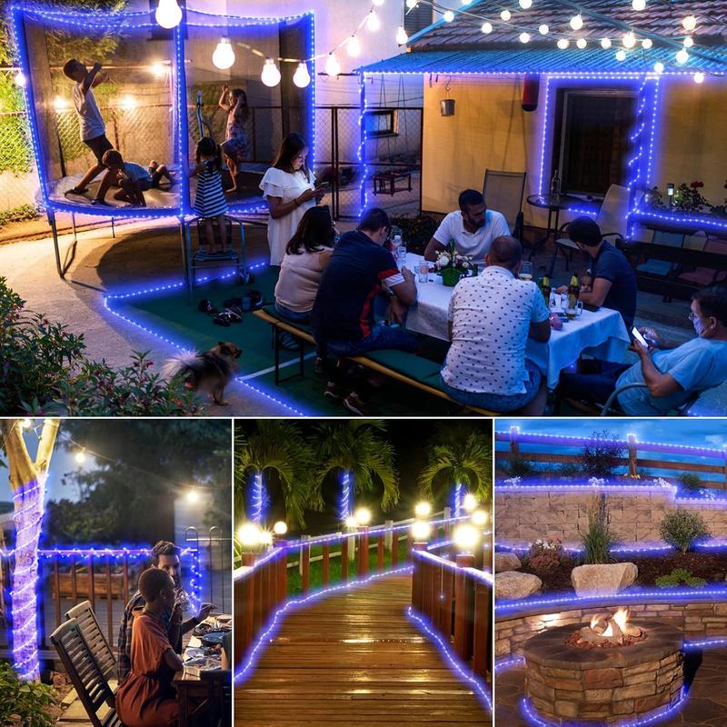 Solar Rope Lights Outdoor  LED - 200 LED Solar Rope String Lights, 72FT 8 Modes with Remote Flexible Solar Tube String Lights for Garden Patio Fence Balcony Pool Trampoline Party