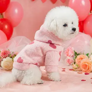 Cute Heart Design Pet Dog Hoodie, Adorable Teddy Bichon Pomchi Small Dog Clothes, Stylish and Comfortable Puppy Apparel, Adorable Hooded Design