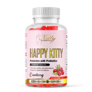 Kitty Kosmetics Happy Kitty Prebiotics and Probiotics Cranberry Gummies for Feminine Health 30 Servings Dietary Supplement