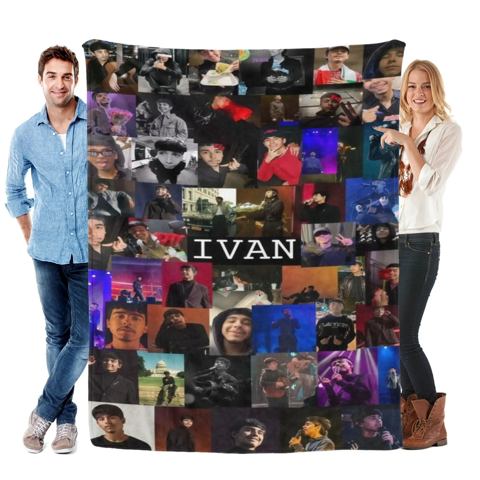 Ivan Cornejo Full Live Tour Photo Collage Flannel Blanket Regional Mexican Singer Custom IVAN Name Memory Throw Blanket Soft Warm Plush for Bedroom Couch Cozy Nap Blanket Perfect Collectible Fan Gift All Seasons
