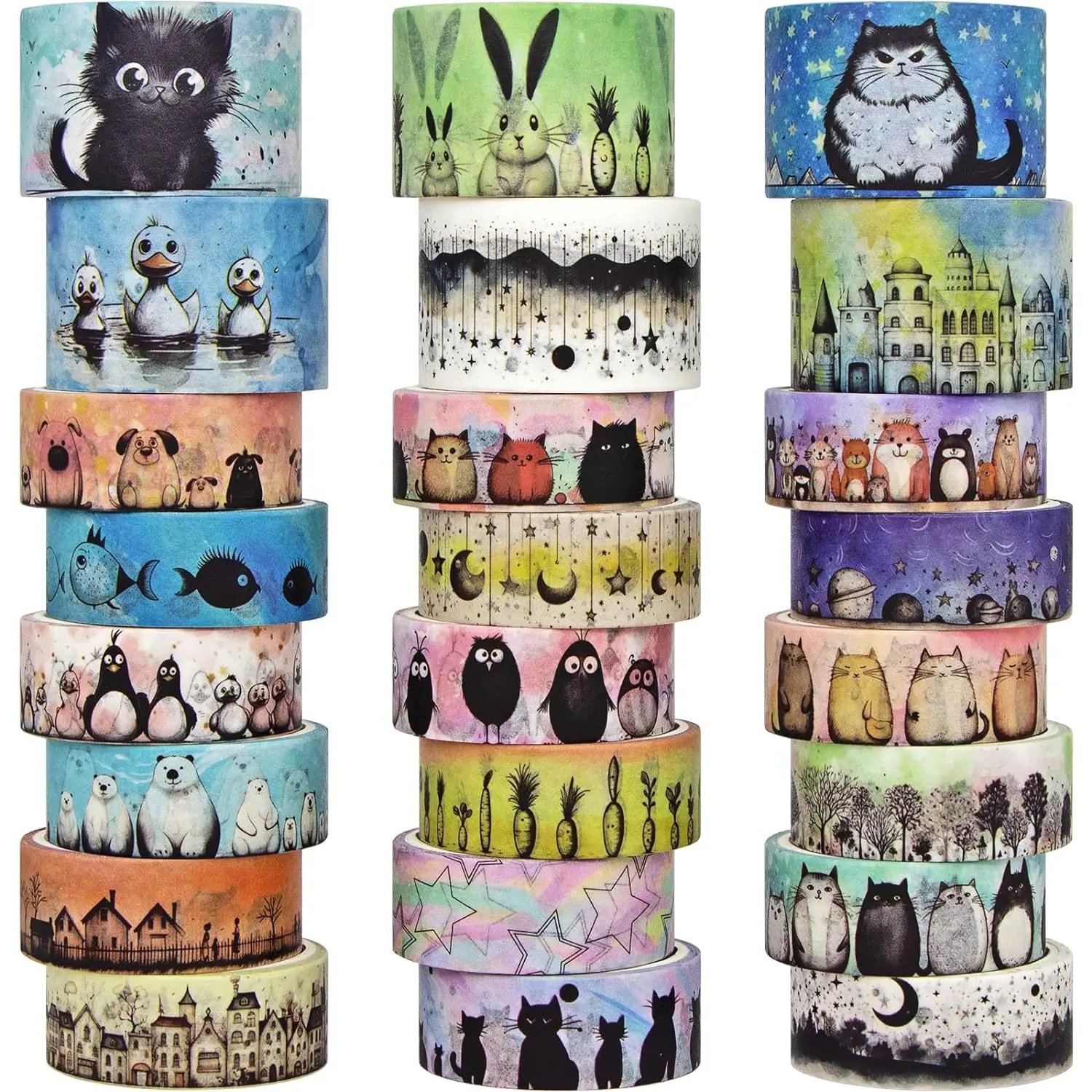 Cute Washi Tape Set - 24 Rolls Kawaii  Decorative Washi Tape for Scrapbooking Supplies,  Journal Supplies, Junk Journal,  Art Craft Tape