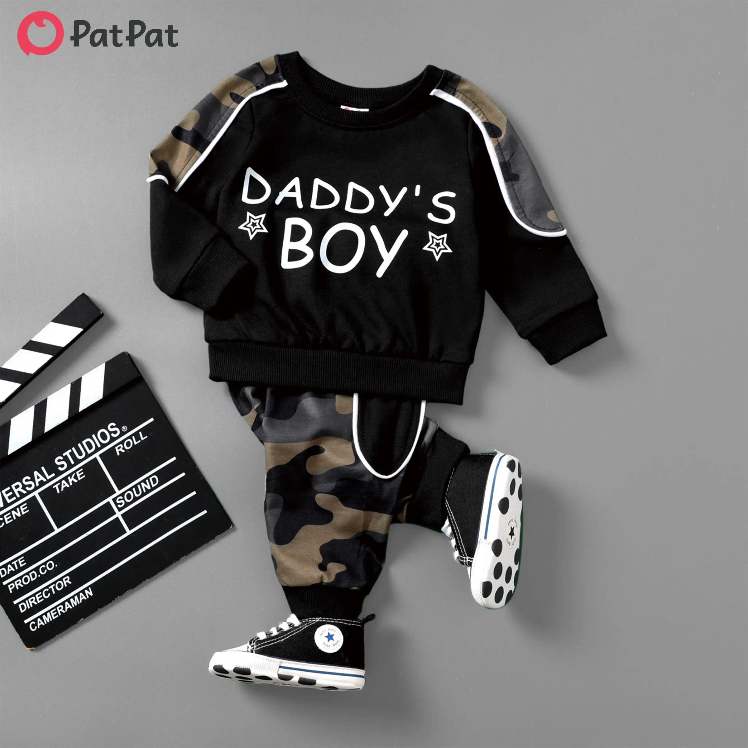 PatPat 2pcs Baby Boy Casual Style Camouflage Set