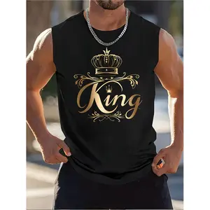 Men'S Pure Vest | King'S Crown Pattern | Quick-Drying, Breathable And Elastic | Round Neck Sleeveless Shirt for Gym, Running And Casual Wear | Multiple Occasions: Sports, Beach, Workout | Machine Washable | All-Season Comfortable Fit Gym Shirt