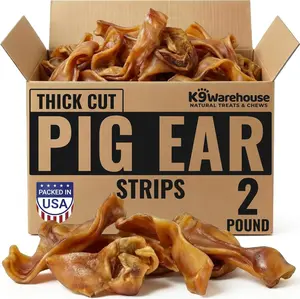 K9warehouse Thick Cut Pig Ear Strips - 2 Pounds, All Natural Dog Chews, Hand-Selected, No Preservatives, Hormones, or Harmful Chemicals, Healthy Treat for Dogs of All Sizes