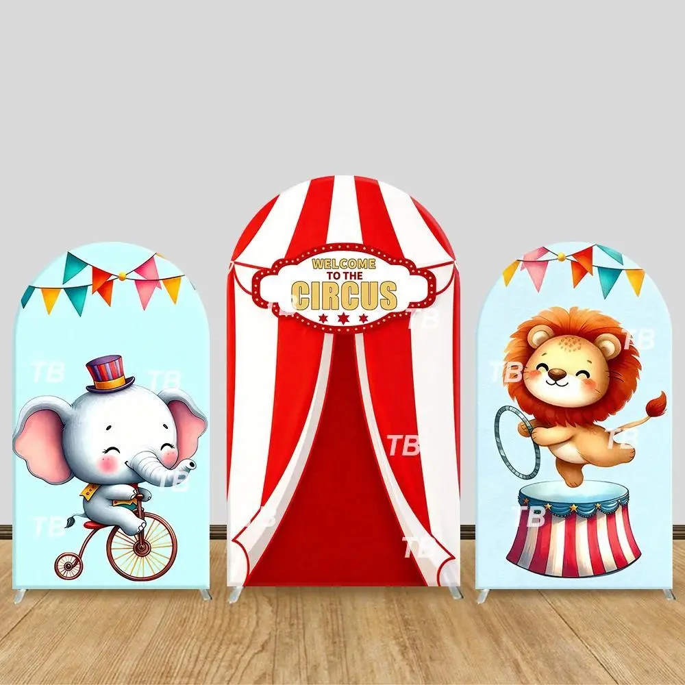 Circus Cute Animal Arch Backdrop Cover Elephant Lion Theme Party Decor Photo Booth Background Kids Birthday Supplies
