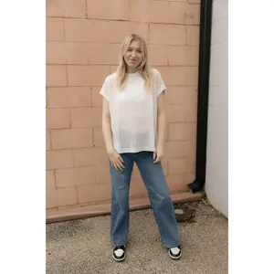 Open Knit Crew Sweater, White *final sale*