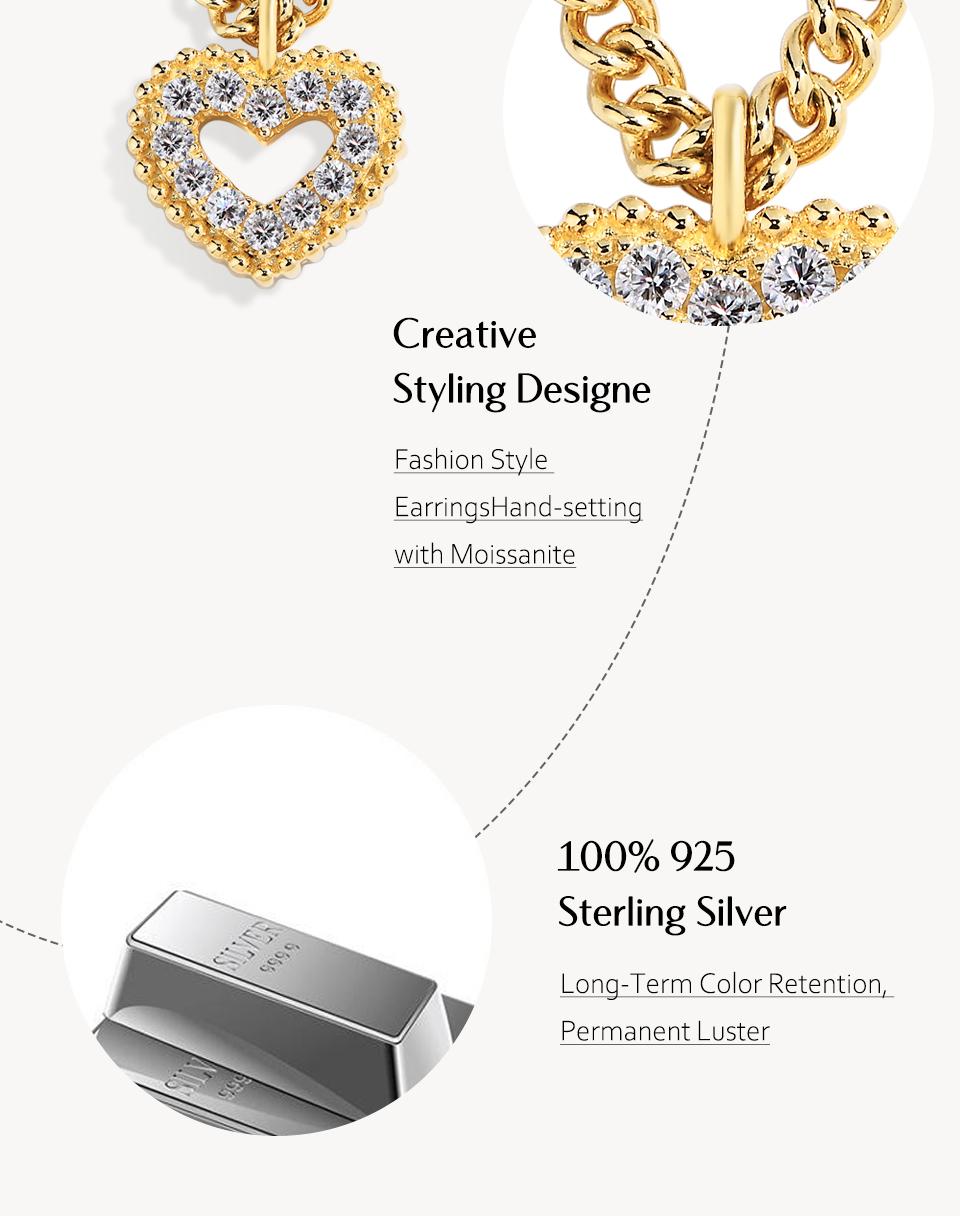 VVS1 GRA Certified Moissanite Pendant Necklace for Women Romantic Heart - S925 Sterling Silver