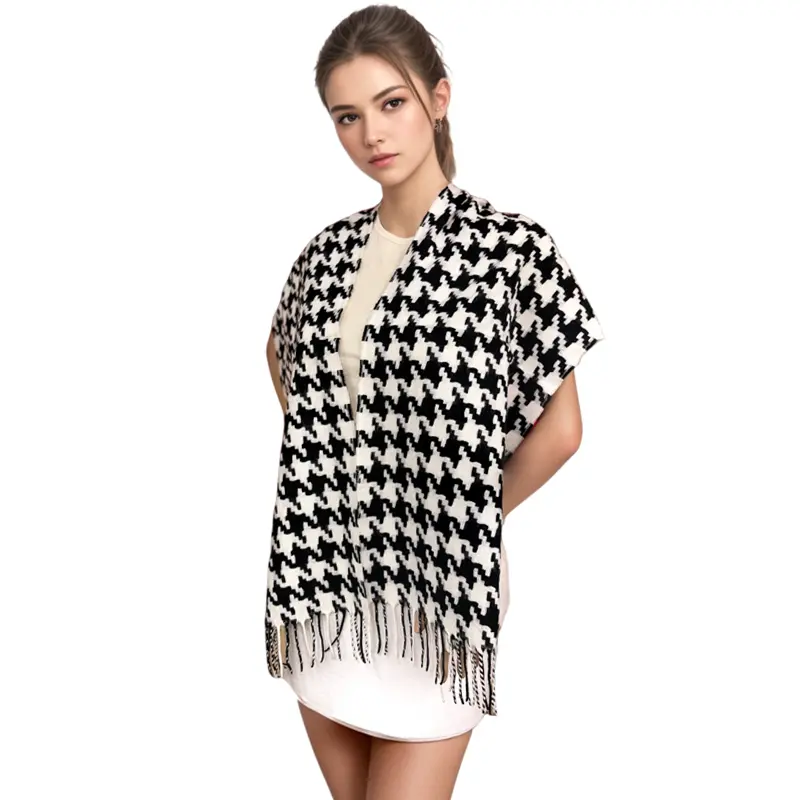 Women's Classic Big Houndstooth Cashmere Feel Scarf for Winter