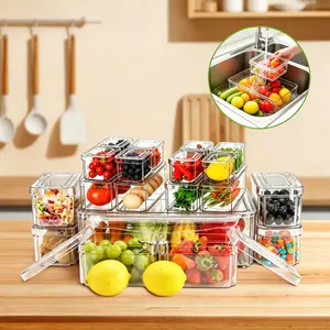 AISOON 7/10/14-Pack Stackable Refrigerator Organizer Bins with Lids & Pull-Out Large Drawer, BPA-Free Food-Safe Stacking Food Containers for Produce, Kitchen Appliances, Refrigerator Accessories, Organizer Storage