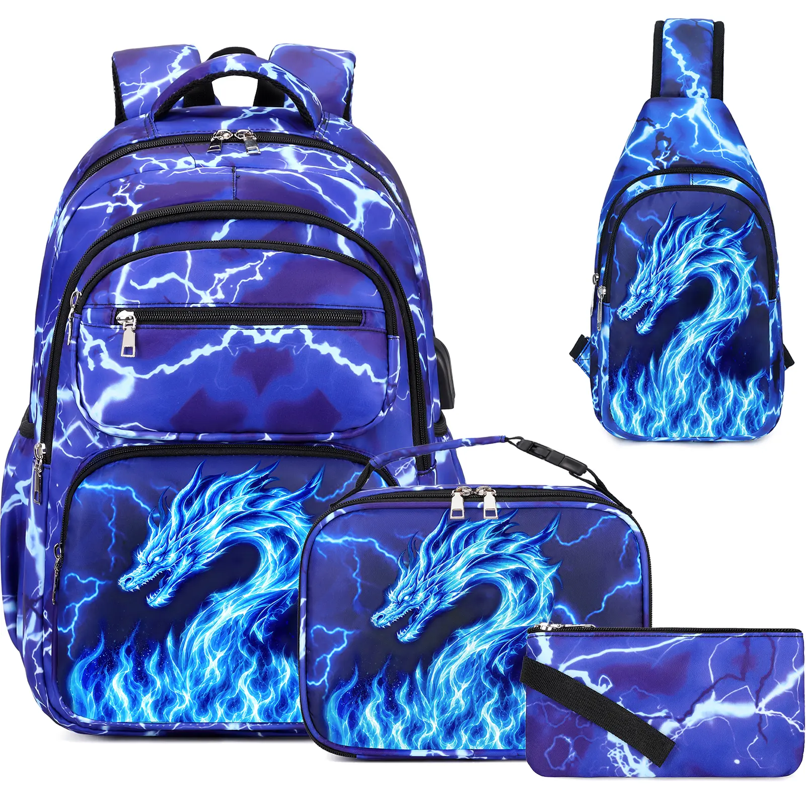 Similove 3/4PCS Backpack for Boys, Lightning School Bags with Lunch Bag & Pen Case & Water Bottle/Chest Bag for Kids, school bag for Elementary Middle High School,Back to School Gift,Birthday's Gift