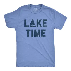 Mens Lake Time T Shirt Funny Vacation Getaway Boating Lovers Tee for Guys Mens Funny T Shirts Cool Vintage Fashion T-Shirt Gift Classic Menswear Funny Summer Short Sleeve Novelty Tees for Guys Light Blue