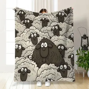 Cute Sheep Throw Blanket - Cartoon Black Sheep Flannel Blanket, Cozy Soft Blanket for Animal Lovers Bedroom Decor, Sheep Lover Gift