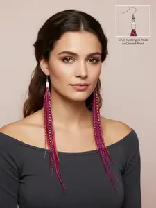 The Tracy-Red Pink Magenta Feather Earrings 12 Inch | Magenta Grizzly Statement Earrings | Long Boho Feather Earrings
