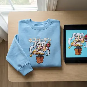 Anime Embroidered Sweatshirt, Cute Chibi Character Sweater, Japanese Style Embroidery Crewneck, Kawaii Anime Shirt, Otaku Gift, Aesthetic Streetwear Sweater, Unisex Cozy Sweatshirt, Custom Anime Design