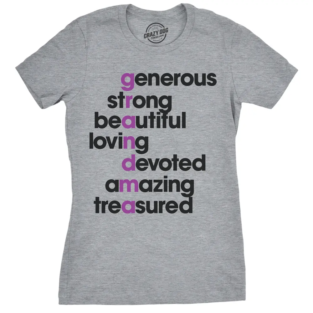 Womens Grandma Letters T shirt Cute Graphic Mothers Day Gift for Grandmother Funny Womens T Shirts Cute Vintage Fashion Casual Ladies T-Shirt Gift Mother's Day Tops for Women Funny Grandma Top Women's Novelty Light Grey