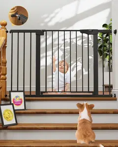 29.7-48" Baby Gate for Stairs, Mom's Choice Awards Winner-Dog Gate for Doorways, Auto Close Safety Pet Gate for Dogs Indoor, Easy Install Pressure Mounted Child Gate with Walk Thru Door, Black