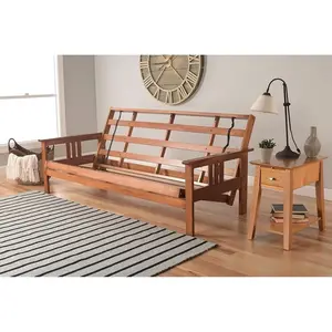 Homestock Futon Frame, Asian Allure Fusion Futon Wood Frame Classic Style with Mission Style Arms with Solid Pattern with Foldable Feature for Lounge Room with Tight Back
