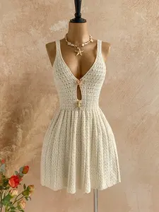 Women's Vacation Casual Starfish Knit Dress, Summer Fashion Lightweight, Casual Wear, Plain Party Beach Dress, Elegant Leisure Dress