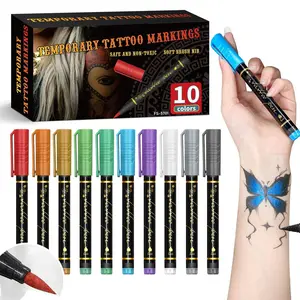 Temporary Tattoo Marker Pen Set, 10pcs Temporary Body Paint Markers, DIY Body Painting & Drawing Supplies, Temporary Tattoo Kit