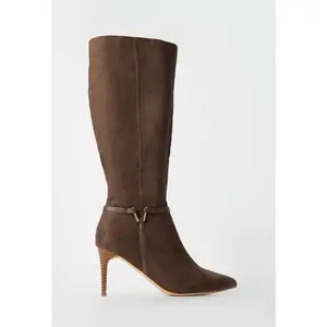 JUST FAB Women Suede Knee-High Boots Pointed Toe, Elegant Stiletto Heel