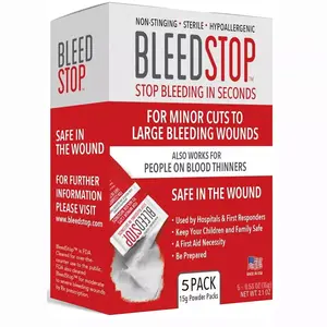 BleedStop First Aid Powder for Blood Clotting - 5 PK (15g) Pouches - Trauma Kit for Emergency Use