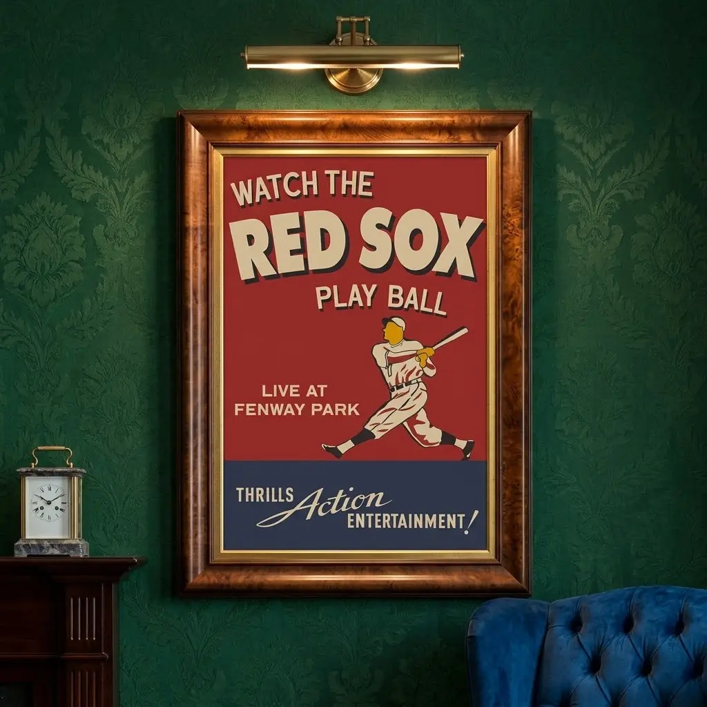 Boston Red Sox Vintage Baseball Poster, Retro Play Ball Wall Art Print, Fan Room Decor, No Frame