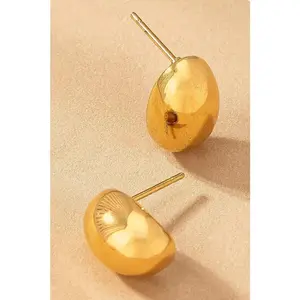 Franny Puffy Hollow Gold Plated Bean Stud Earrings