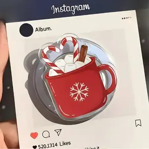 Holiday Hot Chocolate Magnetic Phone Grip Cute Red Mug with Candy Canes & Marshmallows, Festive Winter PopSocket, Perfect Christmas Gift