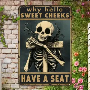YNLLOOFA WHY HELLO SWEET CHEEKS HAVE A SEAT - Jack Skellington Vintage Metal Tin Signs Retro Halloween Nightmare Before Christmas Wall Decorations For Kitchen Bathroom