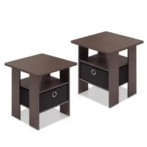 ANDREY 2-Piece Dark Brown Side Table Set - 2-Tier Storage, Storage Bin, Open Shelf - Room Decor, Bedroom Accessories for Living Rooms, Small Spaces